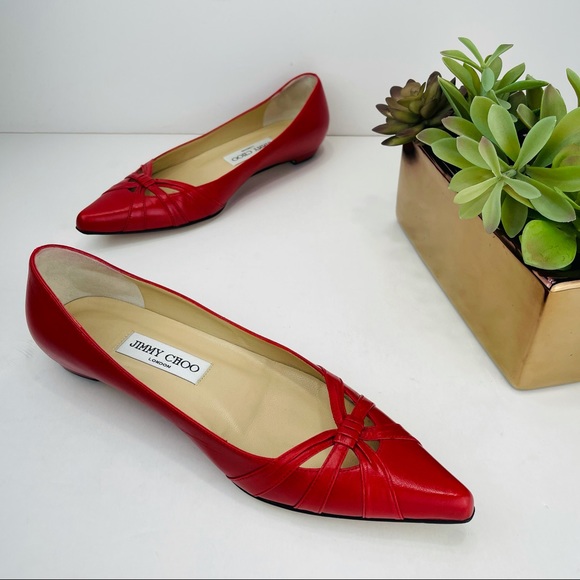 Jimmy Choo Shoes - 📌SOLD📌 JIMMY CHOO LYCHEE RED LEATHER FLAT SHOES